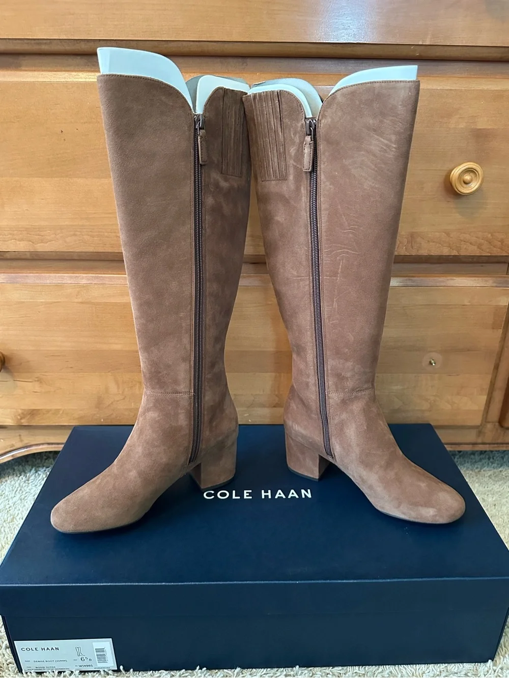 NIB COLE HAAN TAN SUEDE BLOCK HEEL BOOTS